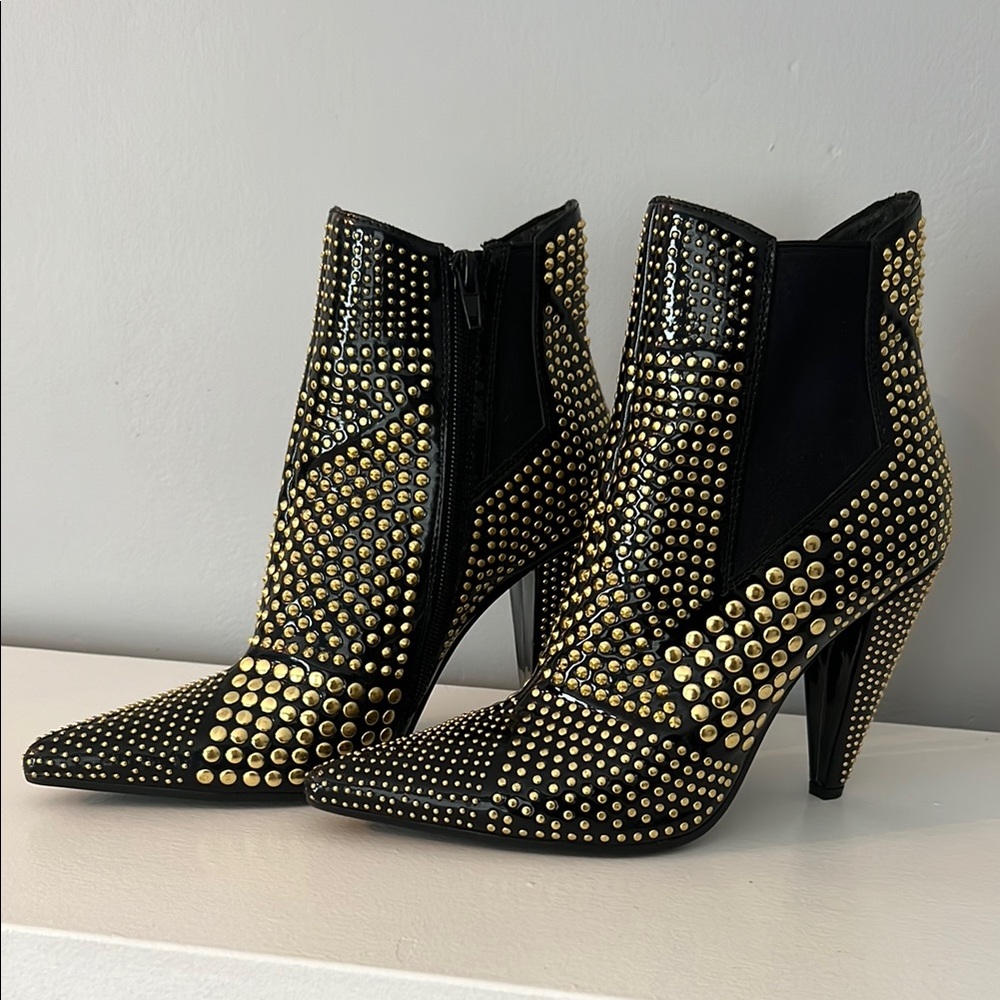Jeffrey Campbell Black and Gold Heeled Boots